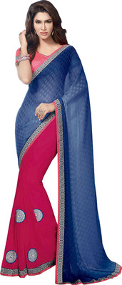

Vandv Shop Embroidered Fashion Handloom Georgette Saree(Blue), Blue;pink