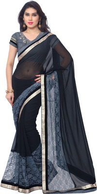 

Suvastram Solid Fashion Georgette, Net Saree(Black)