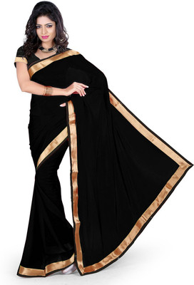 Indian Wear Online Solid Fashion Georgette Saree(Black)