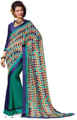 

Indianbeauty Self Design, Printed Bollywood Georgette Saree(Green, Blue), Blue;green