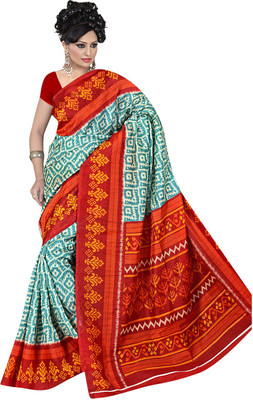 

Manthan Printed Daily Wear Art Silk Saree(Red, Blue), Red & sky blue