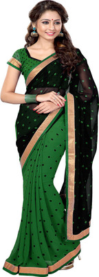 Sourbh Sarees Printed Fashion Georgette Saree(Black, Green)