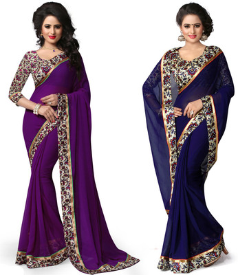 

Indianbeauty Self Design, Solid Fashion Chiffon Saree(Pack of 2, Blue, Light Blue), Blue;dark purple