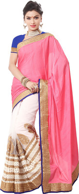 

Ishin Embellished Fashion Georgette Saree(Red), Light red & cream