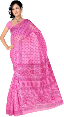 

Srujan Printed Gadwal Cotton Saree(Pink)