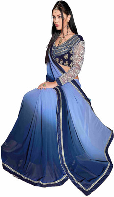 

Khushali Self Design, Embroidered Fashion Georgette Saree(Blue, Dark Blue)