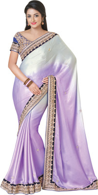 

Saara Printed Fashion Chiffon Saree(White, Purple), Purple;white