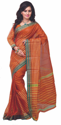 

Ishin Striped Fashion Cotton Saree(Orange)