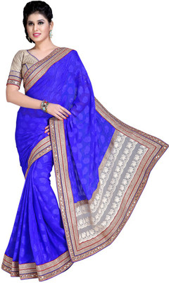 

Jiya Self Design, Embroidered Fashion Jacquard Saree(Blue)