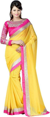 

BHARGAV TEXTILES Embroidered Bollywood Handloom Chiffon Saree(Yellow)