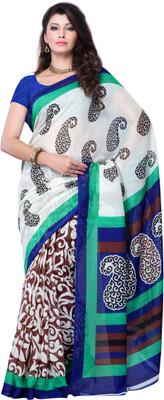 

JTInternational Printed Fashion Art Silk Saree(White, Blue), Blue;white