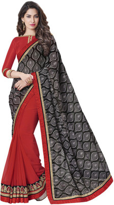 

Desi Butik Embroidered Fashion Georgette Saree(Black, Red)