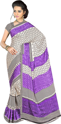 

Khoobee Self Design, Printed Fashion Jacquard Saree(Beige, Purple)