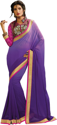 

Khoobee Self Design, Embroidered Fashion Georgette Saree(Purple, Pink, Black), Black;pink;purple
