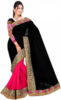

Dancing Girl Embroidered Bollywood Georgette Saree(Red, Black)