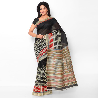 

Anushree Saree Self Design Bhagalpuri Khadi Saree(Multicolor), Black