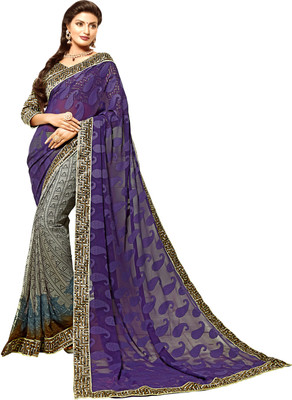 

Khoobee Self Design, Printed Fashion Georgette, Jacquard Saree(Purple, Multicolor), Multicolor;purple