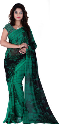 Khushali Self Design, Printed Fashion Georgette Saree(Green, Black), Black;green