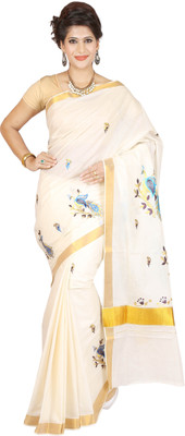 

JISB Embroidered Coimbatore Cotton Saree(Beige), Sandal