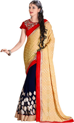 

Jiya Self Design, Embroidered Fashion Georgette Saree(Beige, Blue, Red)