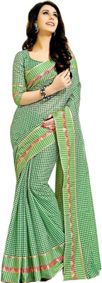 

Jannat Checkered Fashion Cotton Saree(Green)
