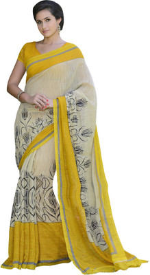 

Parisha Printed Fashion Polycotton Saree(White, Yellow)