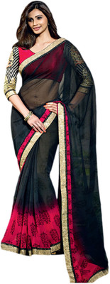 

Vishal Printed Fashion Georgette Saree(Black, Pink)