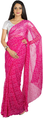 

Jaipur Kurti Printed Bandhej Georgette Saree(Pink)