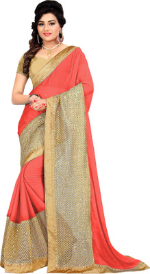 

Khoobee Self Design, Embroidered, Embellished Fashion Chiffon, Net Saree(Beige, Orange)