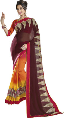

Khushali Self Design, Embroidered, Embellished Fashion Silk, Jacquard, Chiffon Saree(Yellow, Orange, Maroon, Maroon;orange;yellow