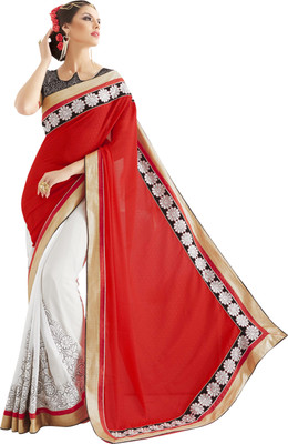 

Jiya Self Design, Embroidered, Embellished Fashion Georgette, Silk, Jacquard Saree(Red, White, Brown), Brown;red;white