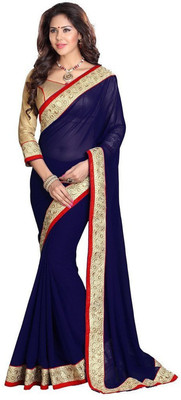 

Asha Fashion Solid Bollywood Georgette Saree(Blue, Gold)