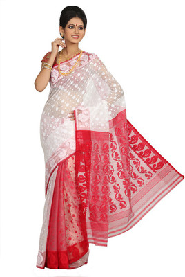 

Crochetin Self Design Fashion Handloom Silk Saree(Red, White)