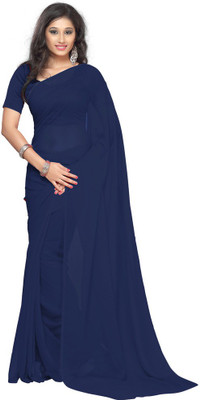 

Surupta Plain Fashion Georgette Saree(Blue), Dark navy blue