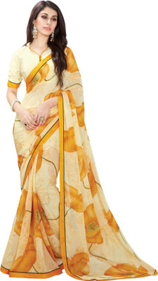 

Khoobee Self Design, Printed Fashion Georgette Saree(White, Yellow)
