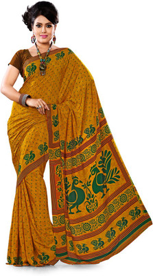 Urban Vastra Animal Print Fashion Crepe Saree(Orange)