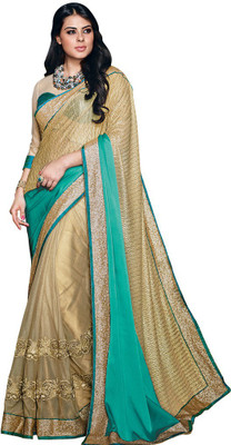 

Desi Butik Embroidered Fashion Georgette, Net, Lycra Saree(Gold, Green), Golden and green
