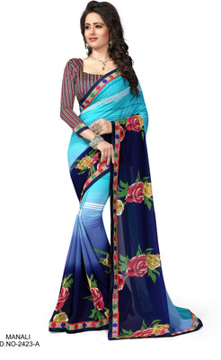 Indianbeauty Self Design, Printed Fashion Chiffon Saree(Blue)
