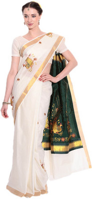 Darps Self Design Balarampuram Cotton Saree(Multicolor), Cream