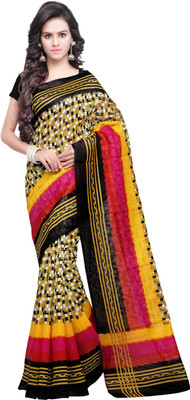 

Shonaya Printed Bhagalpuri Art Silk Saree(Yellow, Pink, Black)