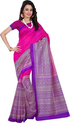 

Ishin Printed Fashion Art Silk Saree(Pink), Pink & purple