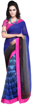 

Bhawinisree Printed Fashion Jacquard, Synthetic Georgette Saree(Blue, Magenta, Black)