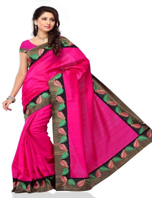 

Meghdoot Solid Fashion Silk Saree(Pink)