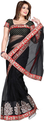 

Ishin Embroidered Fashion Net Saree(Black)
