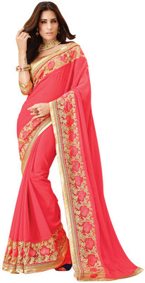 

Desi Butik Embroidered Fashion Chiffon Saree(Pink)