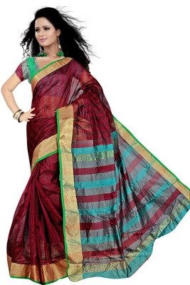 Party Wear Dresses Printed Fashion Art Silk Saree(Brown)