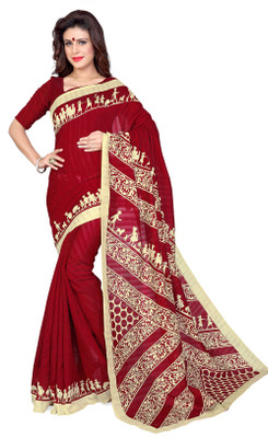 

Sourbh Sarees Printed Fashion Art Silk Saree(Red, Beige), Beige;red