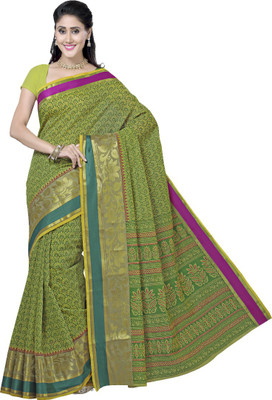 

Rani Saahiba Printed Gadwal Polycotton Saree(Light Green)