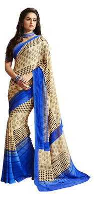 Lovelylook Printed Daily Wear Georgette Saree(Beige, Blue)