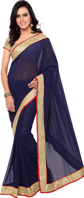 Poornathva Solid Bollywood Georgette Saree(Blue)